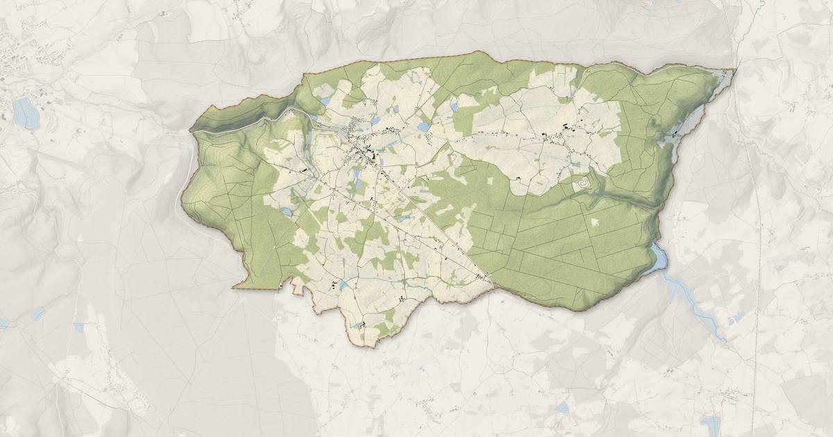 Portrait cartographique de Auxy : relief, eau, forêts, bâti et voies, calculés à partir des données de l'IGN