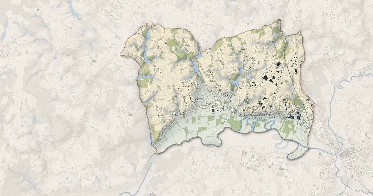 Portrait cartographique de Branges : relief, eau, forêts, bâti et voies, calculés à partir des données de l'IGN