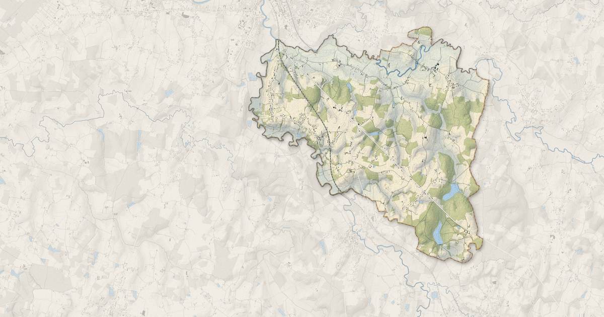 Portrait cartographique de Bruailles : relief, eau, forêts, bâti et voies, calculés à partir des données de l'IGN