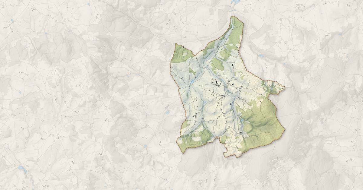 Portrait cartographique de Buffières : relief, eau, forêts, bâti et voies, calculés à partir des données de l'IGN