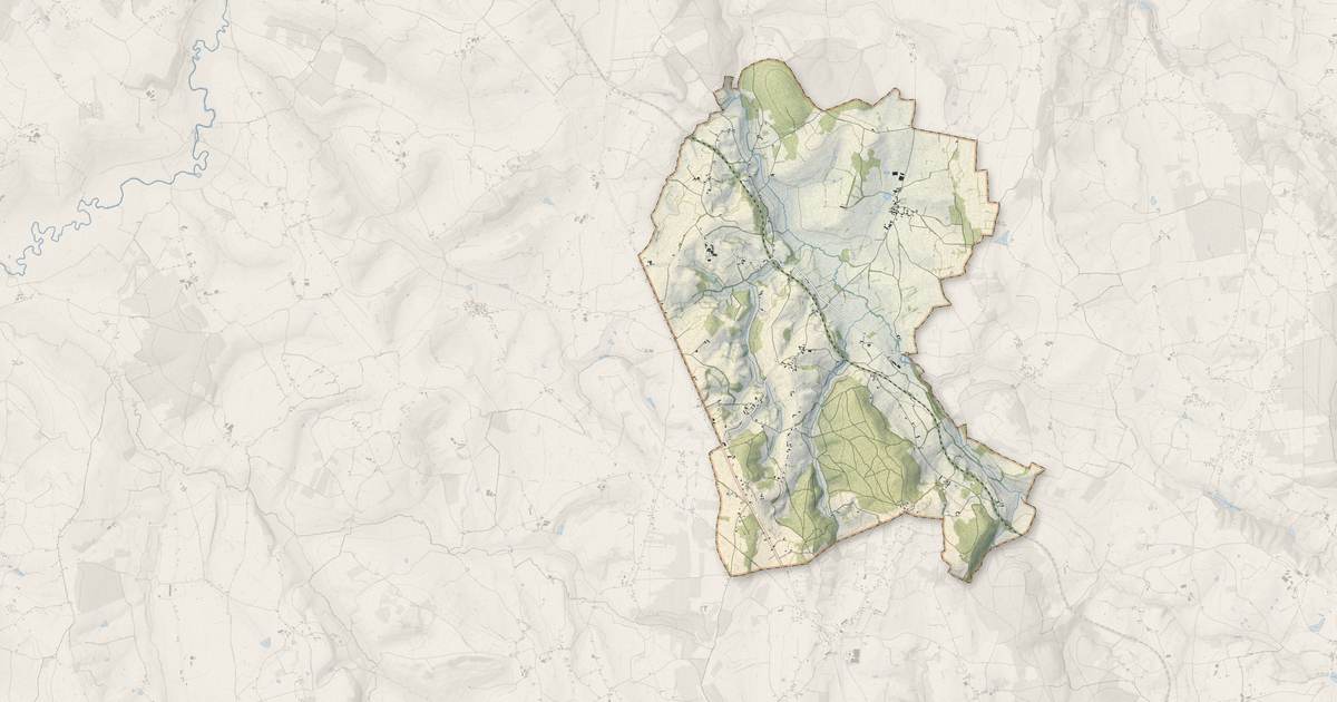 Portrait cartographique de Dyo : relief, eau, forêts, bâti et voies, calculés à partir des données de l'IGN