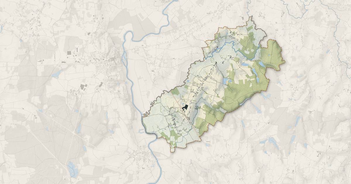 Portrait cartographique de La Genête : relief, eau, forêts, bâti et voies, calculés à partir des données de l'IGN