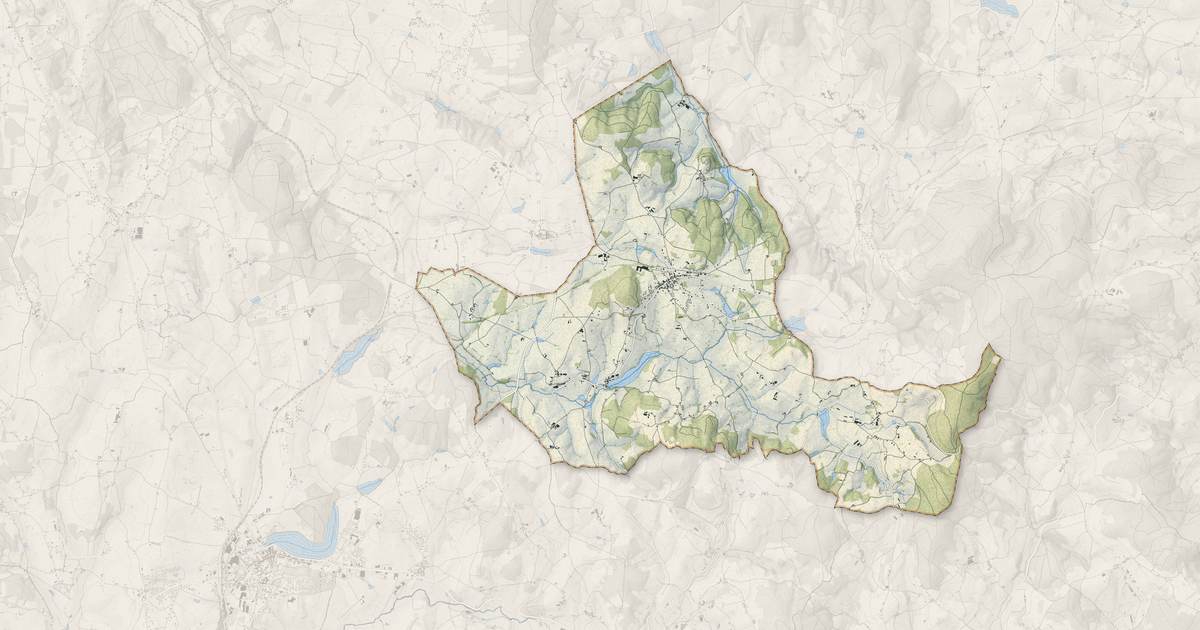 Portrait cartographique de Gibles : relief, eau, forêts, bâti et voies, calculés à partir des données de l'IGN