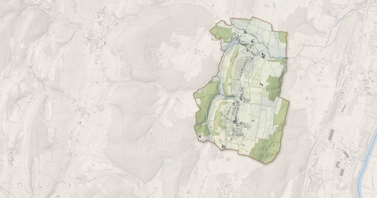 Portrait cartographique de Laizé : relief, eau, forêts, bâti et voies, calculés à partir des données de l'IGN