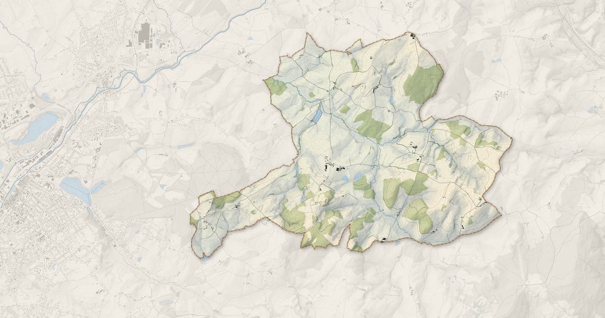 Portrait cartographique de Marigny : relief, eau, forêts, bâti et voies, calculés à partir des données de l'IGN