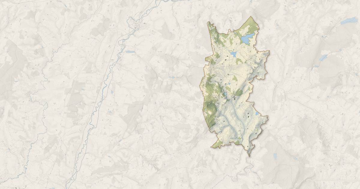 Portrait cartographique de Martigny-le-Comte : relief, eau, forêts, bâti et voies, calculés à partir des données de l'IGN
