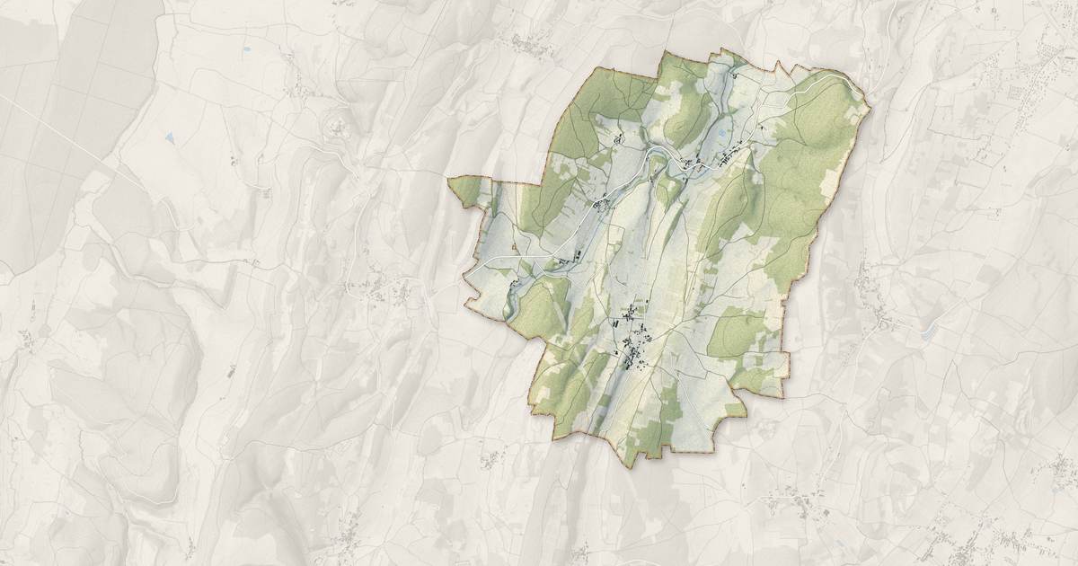 Portrait cartographique de Ozenay : relief, eau, forêts, bâti et voies, calculés à partir des données de l'IGN