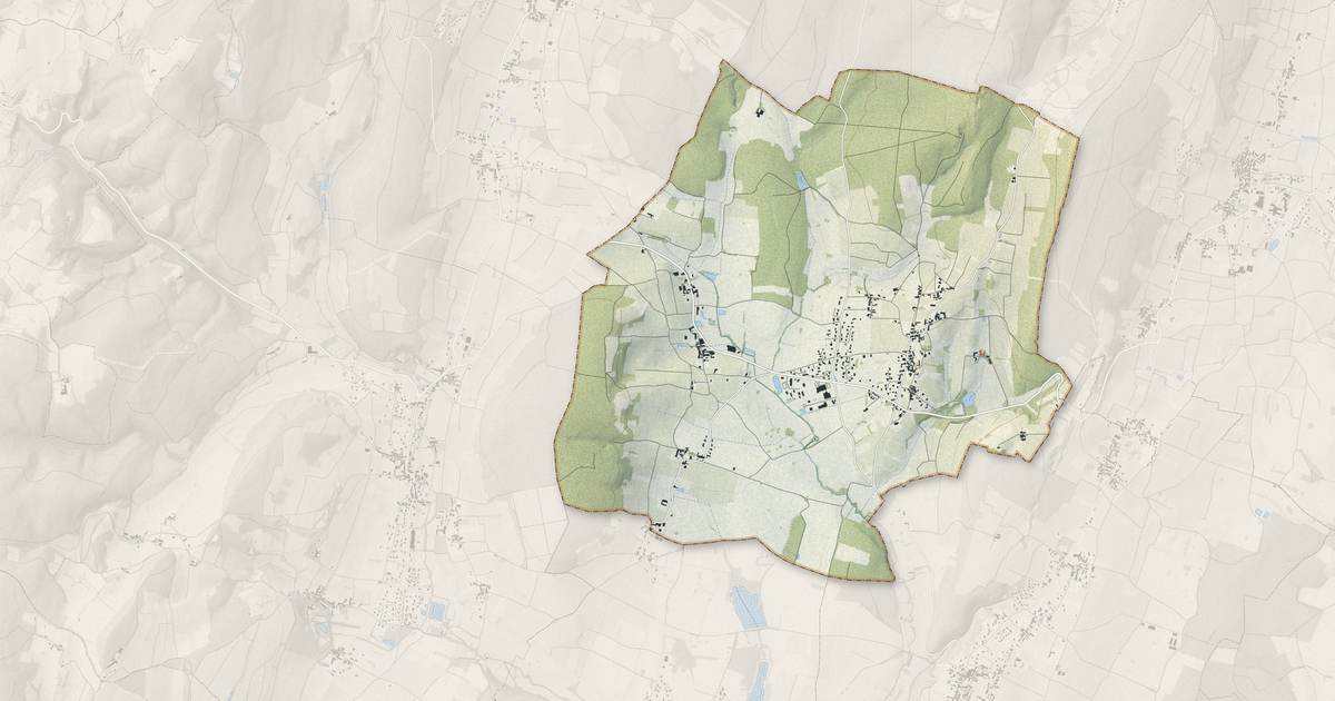 Portrait cartographique de Péronne : relief, eau, forêts, bâti et voies, calculés à partir des données de l'IGN