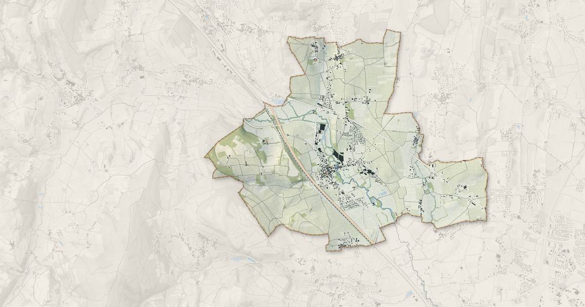Portrait cartographique de Prissé : relief, eau, forêts, bâti et voies, calculés à partir des données de l'IGN