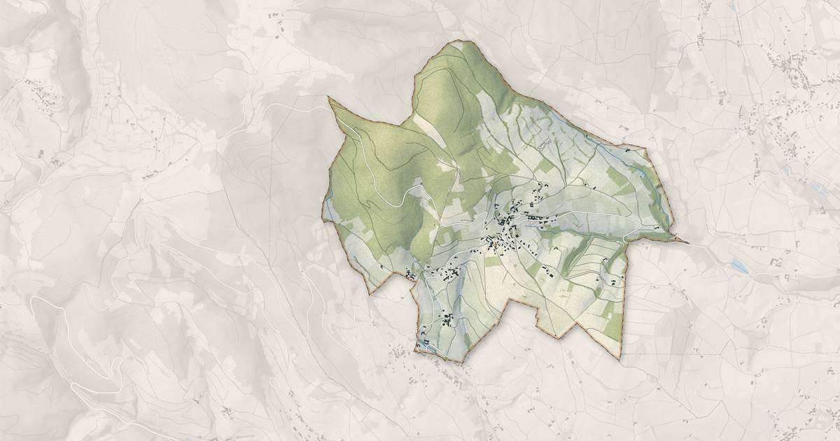 Portrait cartographique de Pruzilly : relief, eau, forêts, bâti et voies, calculés à partir des données de l'IGN
