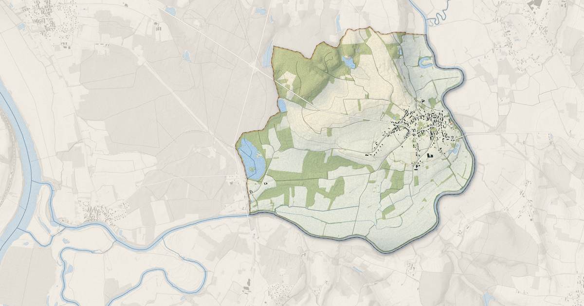 Portrait cartographique de Ratenelle : relief, eau, forêts, bâti et voies, calculés à partir des données de l'IGN