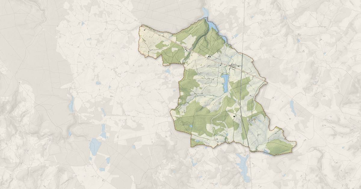 Portrait cartographique de Saint-Émiland : relief, eau, forêts, bâti et voies, calculés à partir des données de l'IGN
