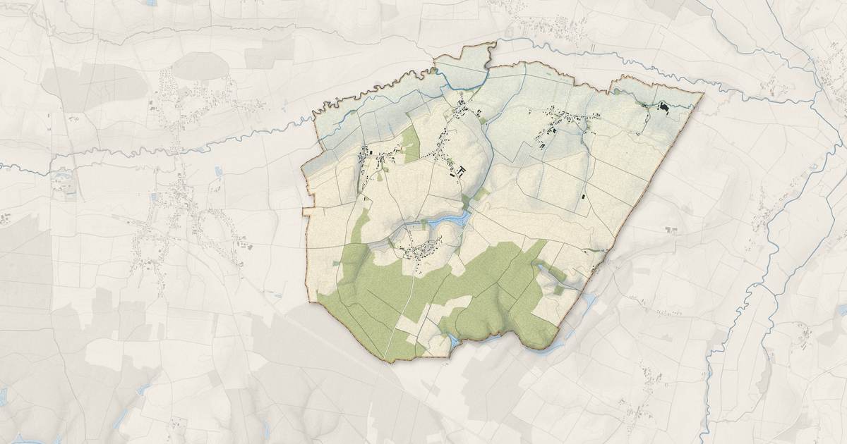 Portrait cartographique de Saint-Gervais-en-Vallière : relief, eau, forêts, bâti et voies, calculés à partir des données de l'IGN