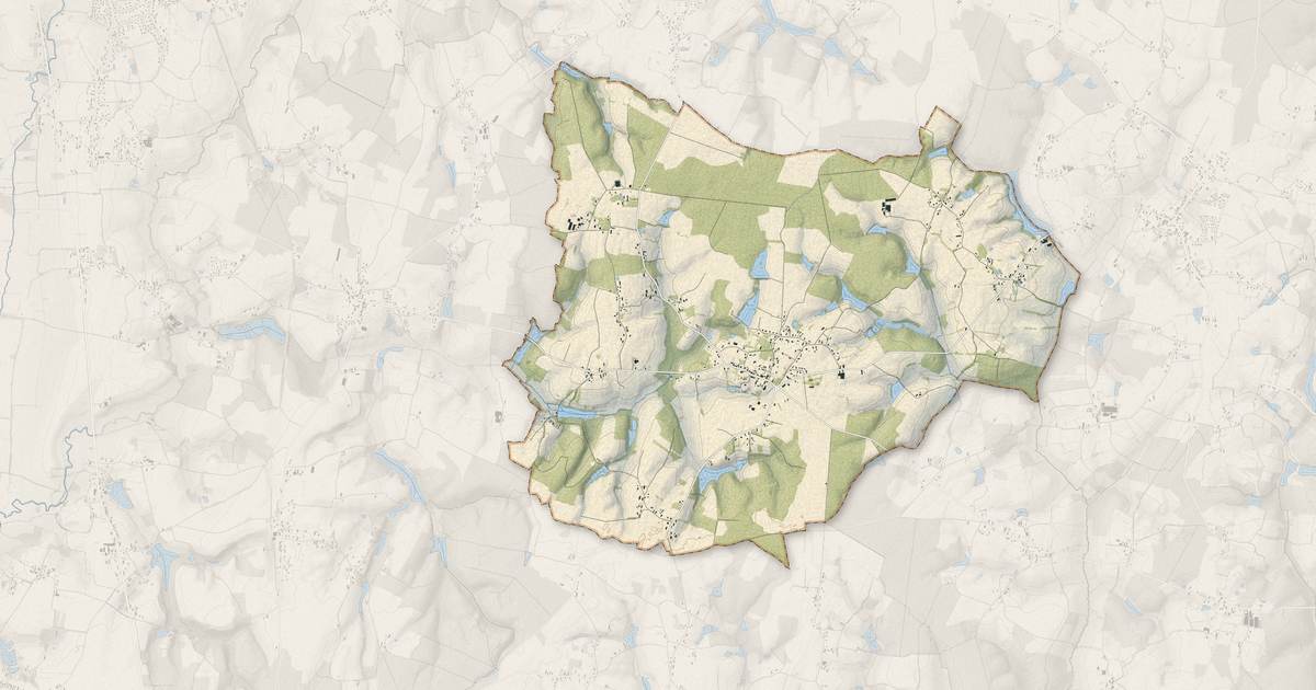 Portrait cartographique de Saint-Vincent-en-Bresse : relief, eau, forêts, bâti et voies, calculés à partir des données de l'IGN