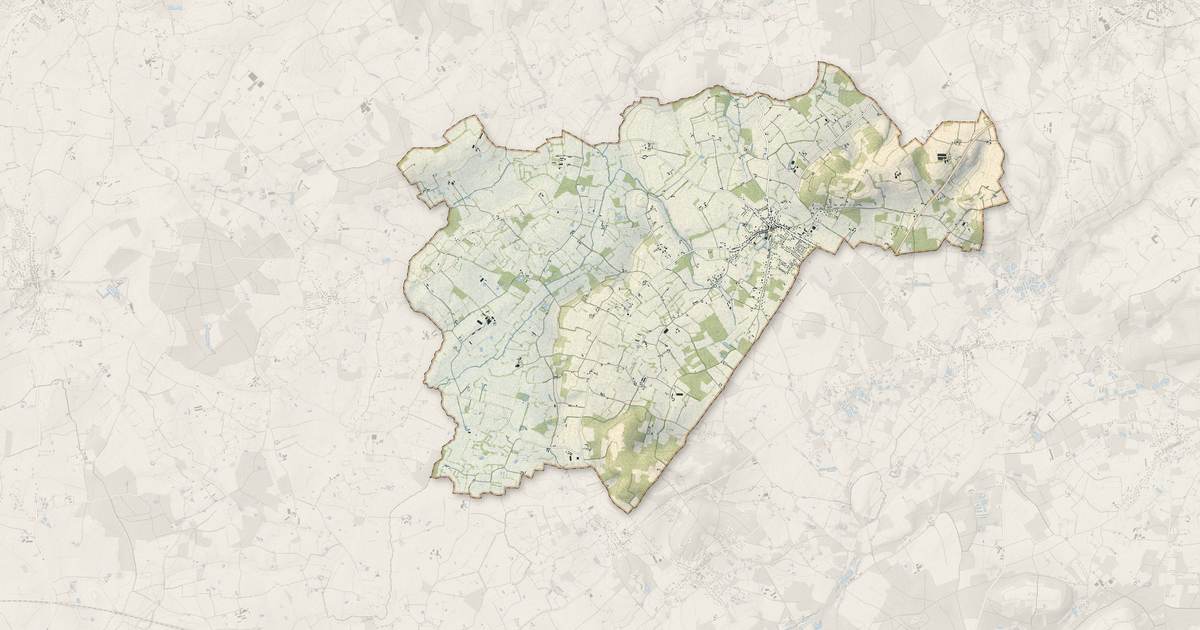 Portrait cartographique de Beaufay : relief, eau, forêts, bâti et voies, calculés à partir des données de l'IGN