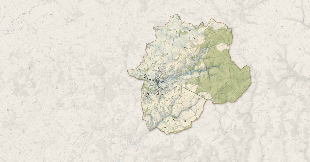 Portrait cartographique de Bonnétable : relief, eau, forêts, bâti et voies, calculés à partir des données de l'IGN