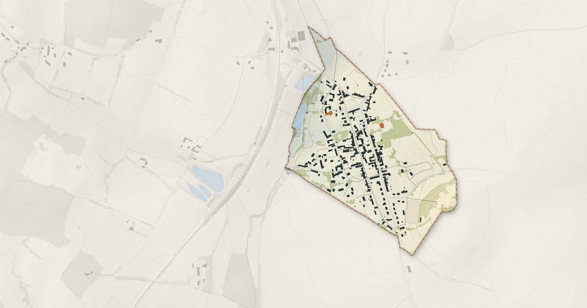 Portrait cartographique de Bourg-le-Roi : relief, eau, forêts, bâti et voies, calculés à partir des données de l'IGN