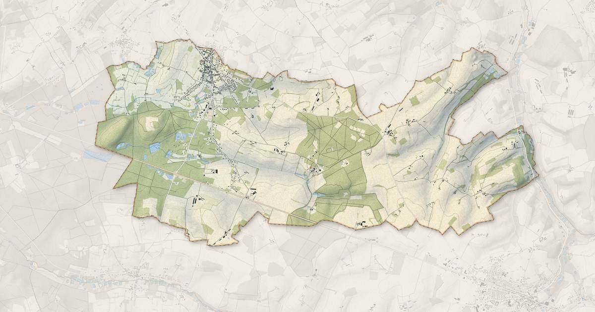 Portrait cartographique de Le Breil-sur-Mérize : relief, eau, forêts, bâti et voies, calculés à partir des données de l'IGN