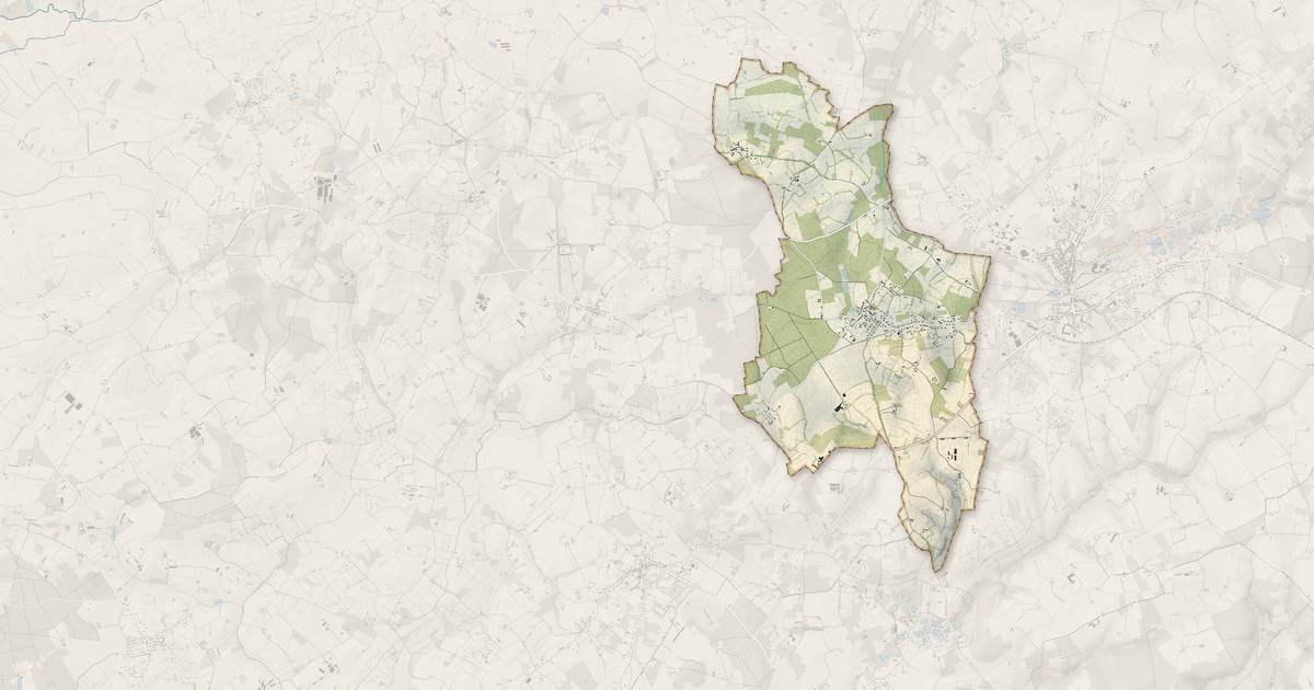 Portrait cartographique de Briosne-lès-Sables : relief, eau, forêts, bâti et voies, calculés à partir des données de l'IGN
