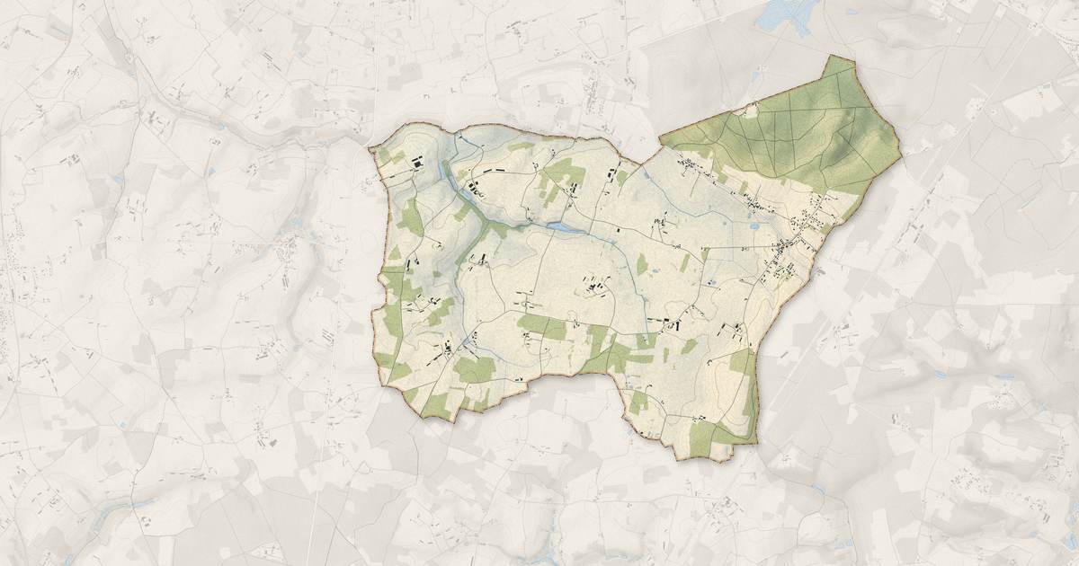Portrait cartographique de Ligron : relief, eau, forêts, bâti et voies, calculés à partir des données de l'IGN