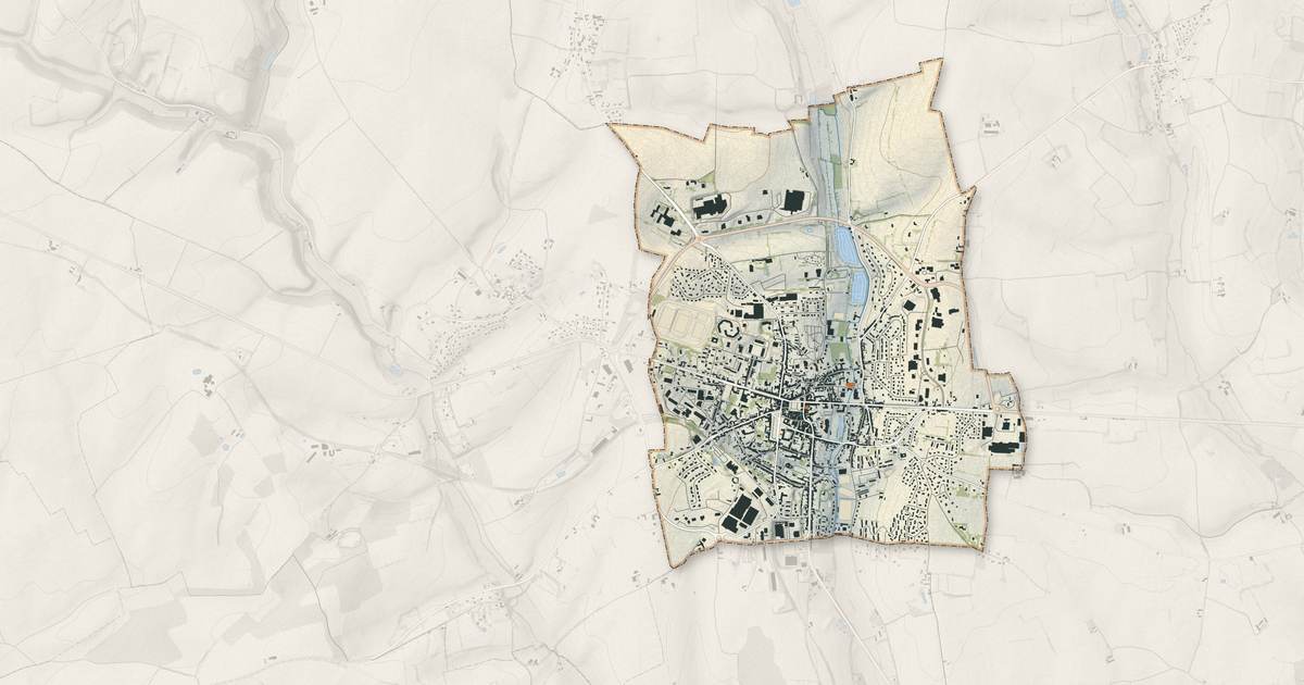 Portrait cartographique de Mamers : relief, eau, forêts, bâti et voies, calculés à partir des données de l'IGN