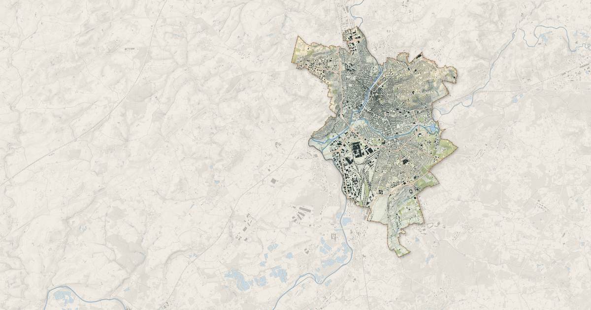 Portrait cartographique de Le Mans : relief, eau, forêts, bâti et voies, calculés à partir des données de l'IGN