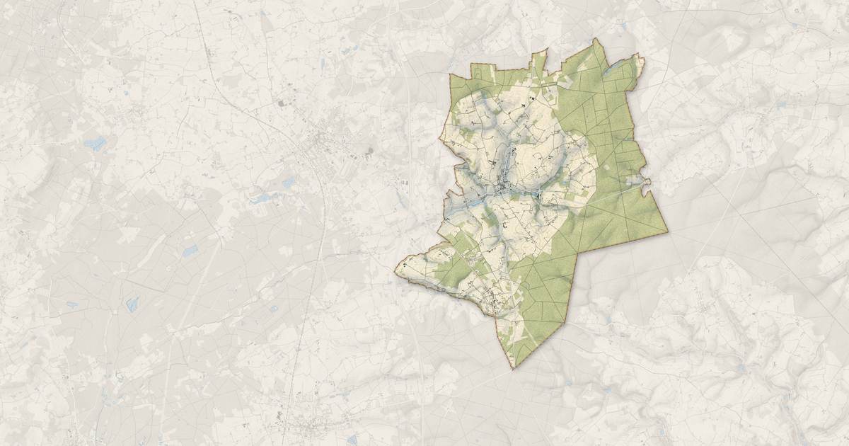 Portrait cartographique de Marigné-Laillé : relief, eau, forêts, bâti et voies, calculés à partir des données de l'IGN