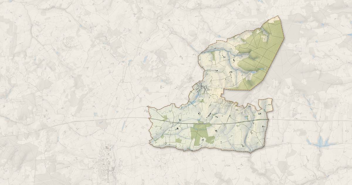 Portrait cartographique de Melleray : relief, eau, forêts, bâti et voies, calculés à partir des données de l'IGN