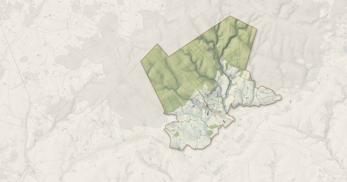 Portrait cartographique de Neufchâtel-en-Saosnois : relief, eau, forêts, bâti et voies, calculés à partir des données de l'IGN