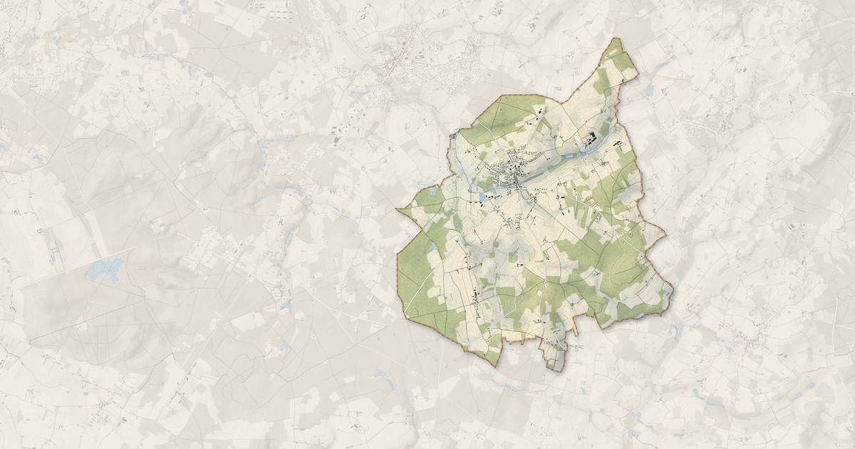 Portrait cartographique de Oizé : relief, eau, forêts, bâti et voies, calculés à partir des données de l'IGN
