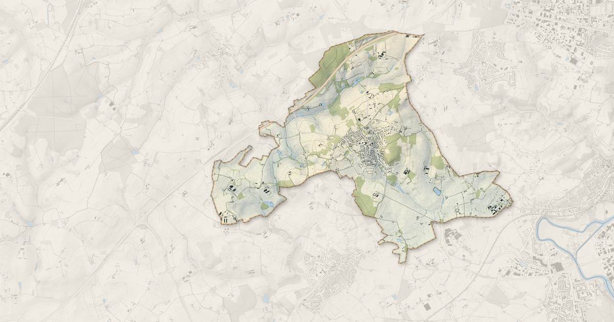 Portrait cartographique de Pruillé-le-Chétif : relief, eau, forêts, bâti et voies, calculés à partir des données de l'IGN