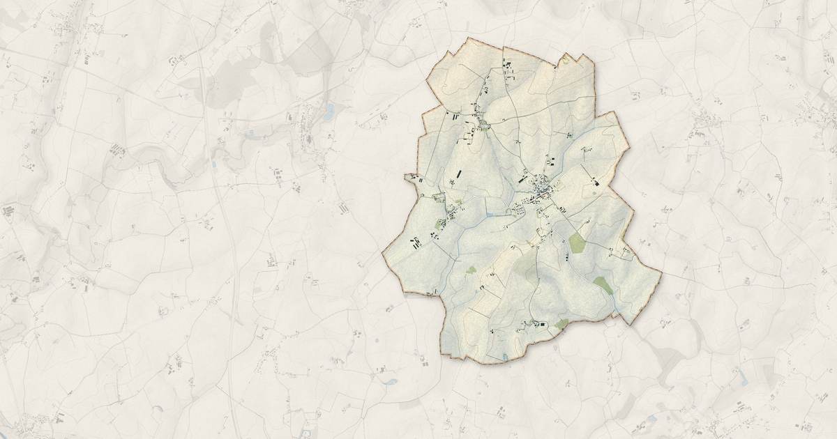 Portrait cartographique de René : relief, eau, forêts, bâti et voies, calculés à partir des données de l'IGN
