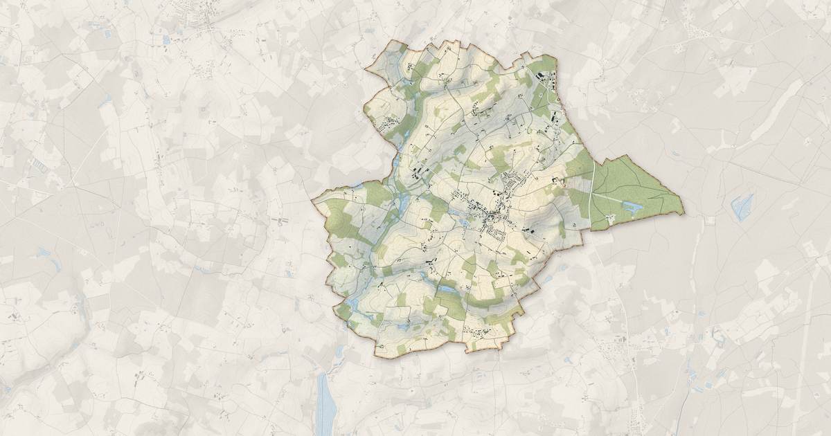Portrait cartographique de Requeil : relief, eau, forêts, bâti et voies, calculés à partir des données de l'IGN