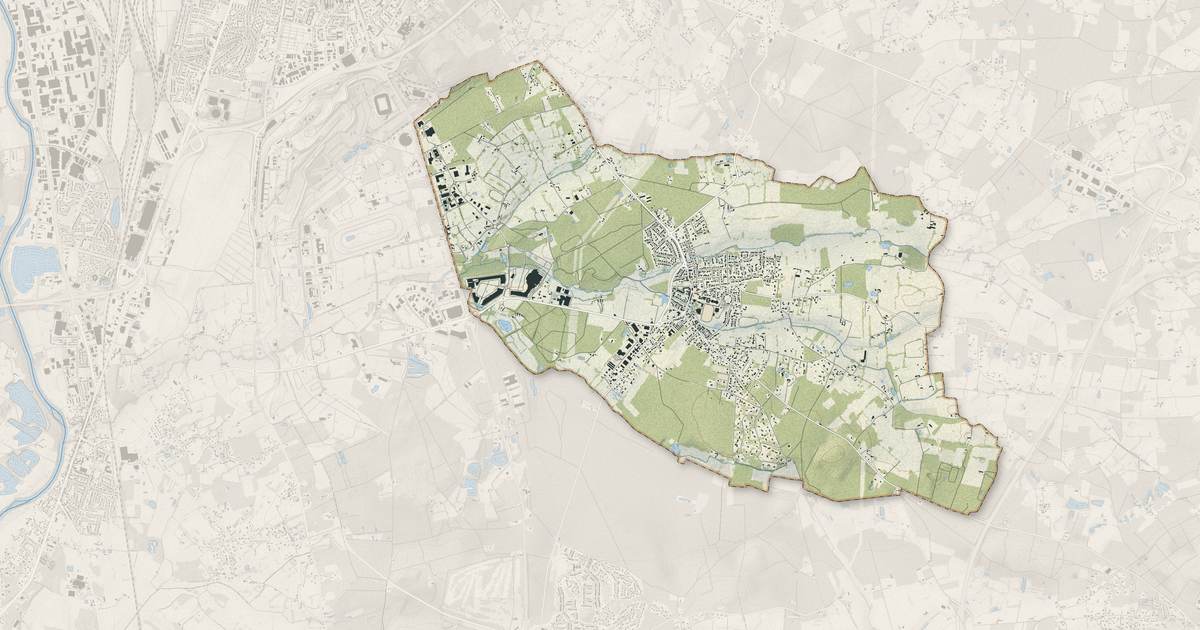 Portrait cartographique de Ruaudin : relief, eau, forêts, bâti et voies, calculés à partir des données de l'IGN