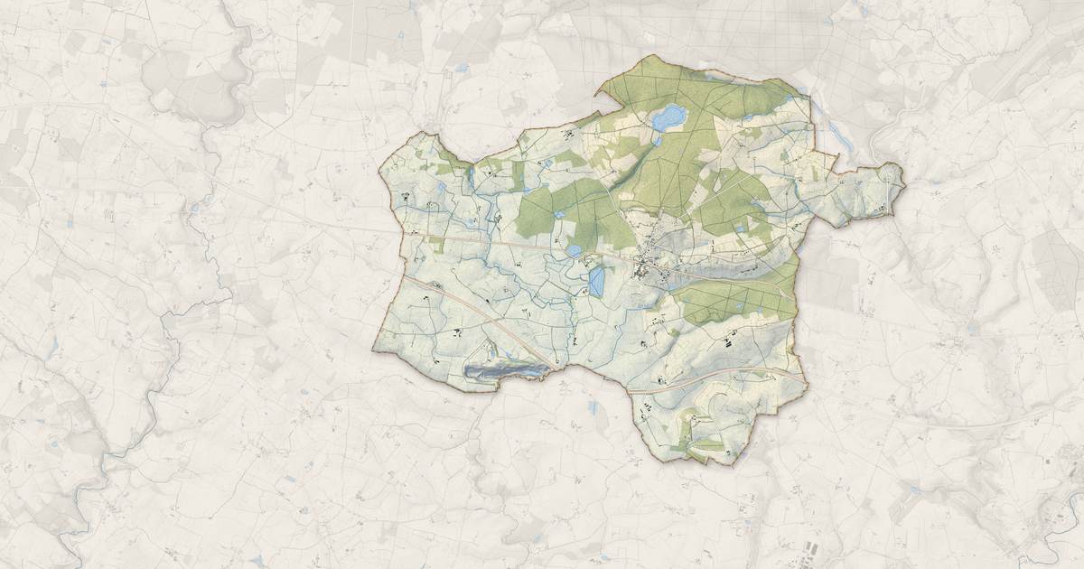 Portrait cartographique de Saint-Denis-d'Orques : relief, eau, forêts, bâti et voies, calculés à partir des données de l'IGN