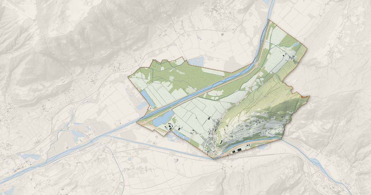 Portrait cartographique de Aiton : relief, eau, forêts, bâti et voies, calculés à partir des données de l'IGN
