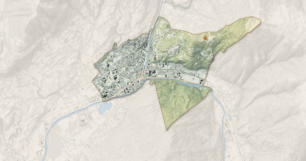 Portrait cartographique de Albertville : relief, eau, forêts, bâti et voies, calculés à partir des données de l'IGN