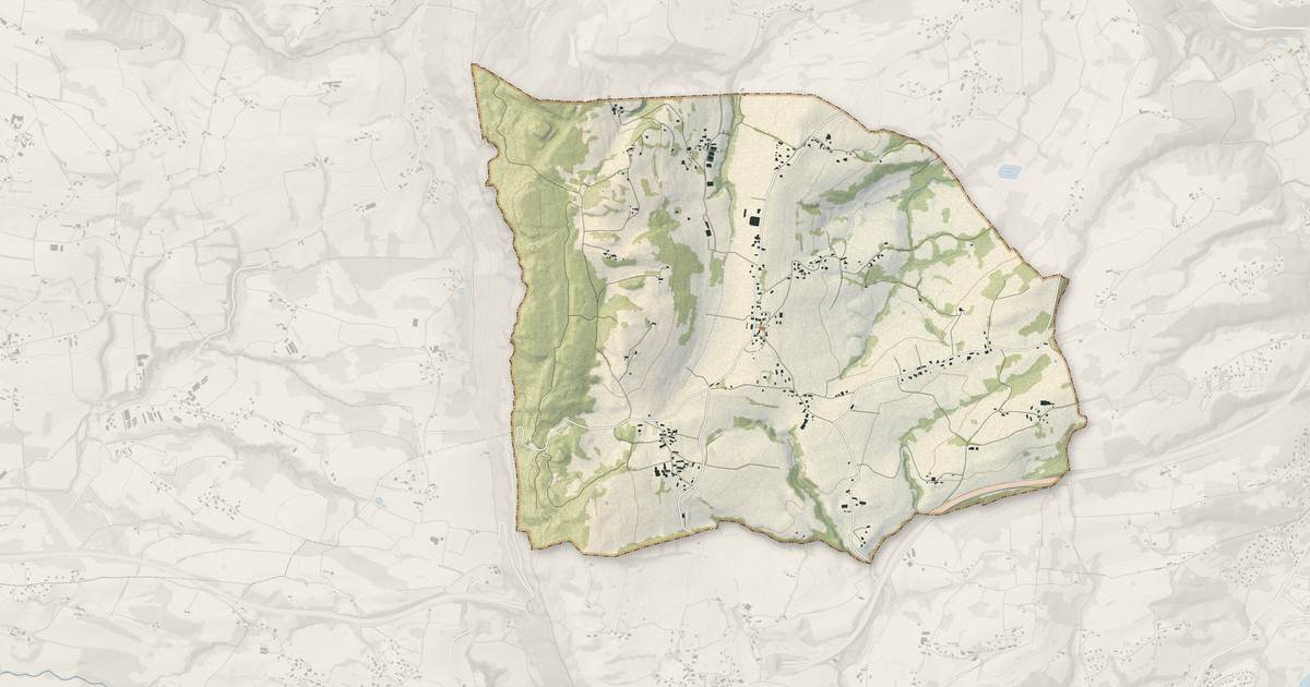 Portrait cartographique de Ayn : relief, eau, forêts, bâti et voies, calculés à partir des données de l'IGN