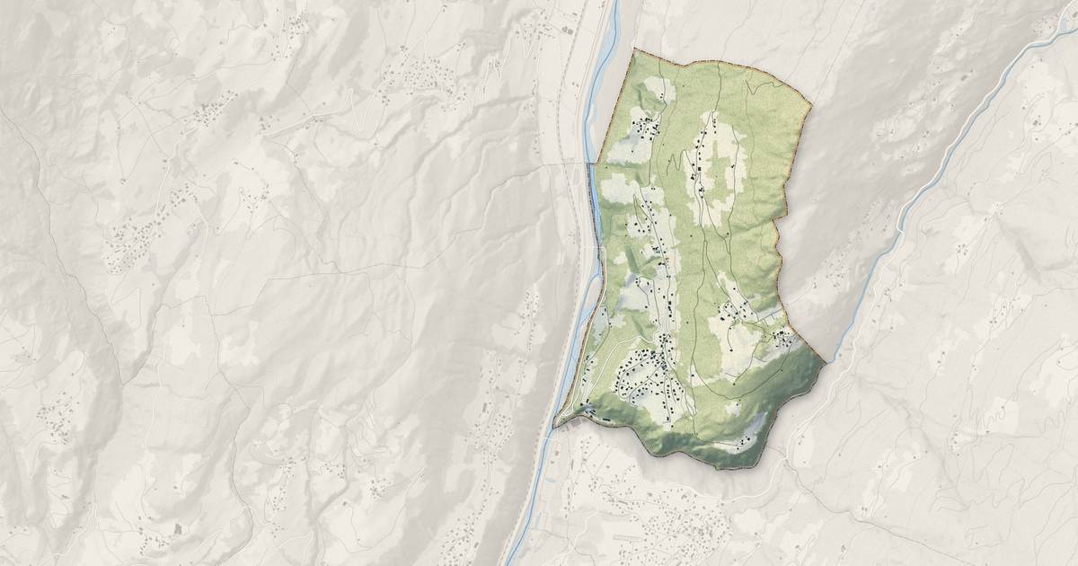 Portrait cartographique de Césarches : relief, eau, forêts, bâti et voies, calculés à partir des données de l'IGN