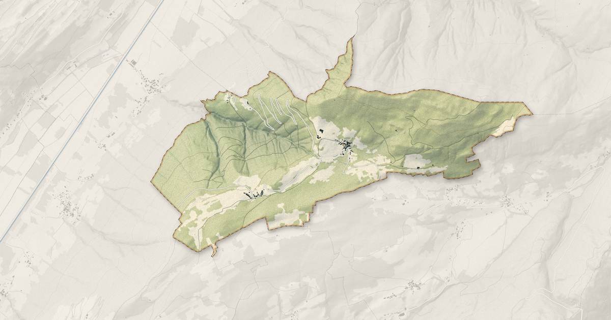 Portrait cartographique de Champ-Laurent : relief, eau, forêts, bâti et voies, calculés à partir des données de l'IGN