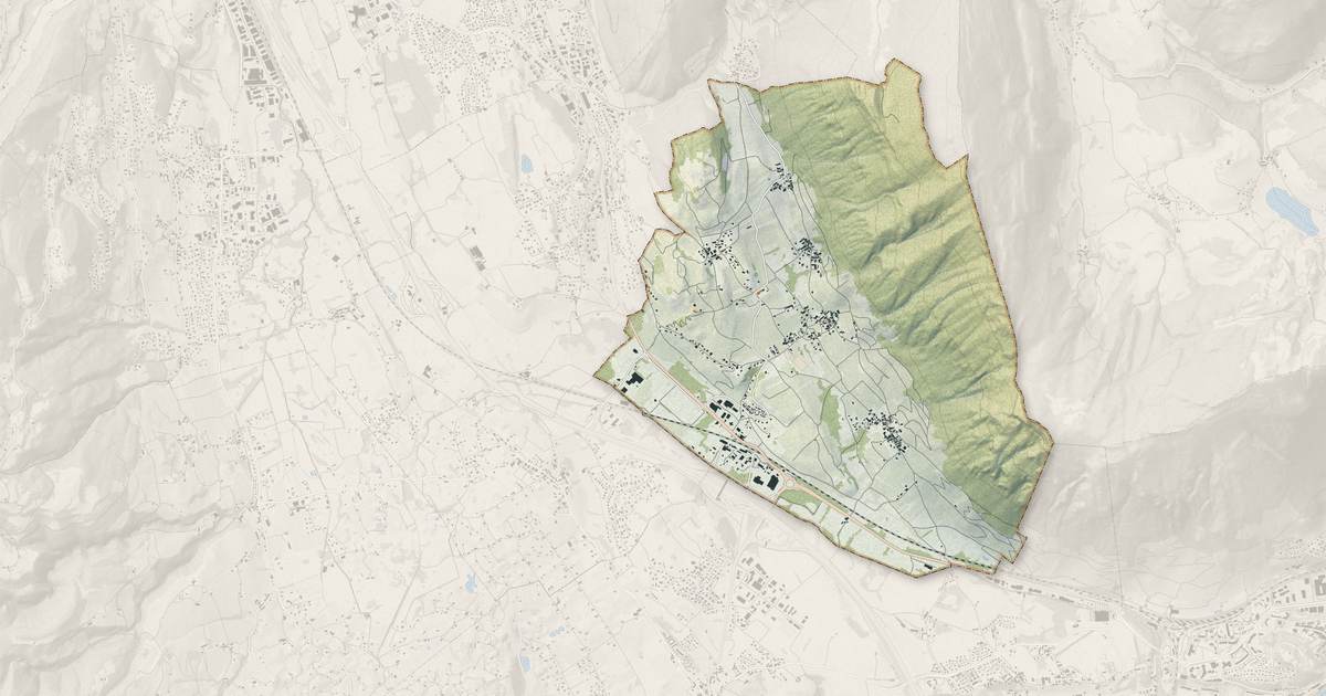 Portrait cartographique de Chignin : relief, eau, forêts, bâti et voies, calculés à partir des données de l'IGN