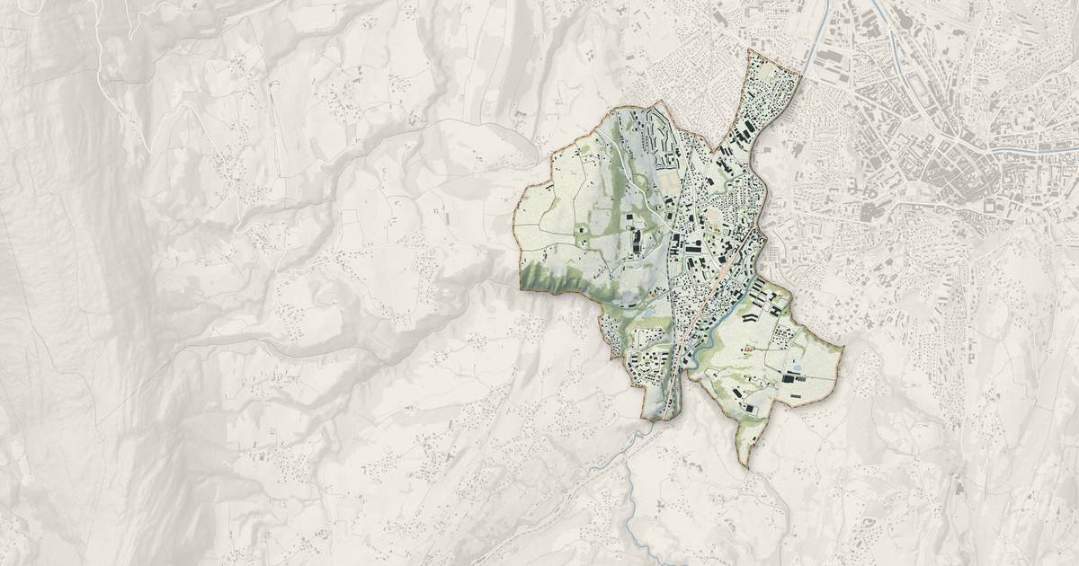 Portrait cartographique de Cognin : relief, eau, forêts, bâti et voies, calculés à partir des données de l'IGN