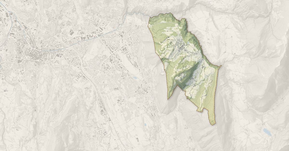 Portrait cartographique de Curienne : relief, eau, forêts, bâti et voies, calculés à partir des données de l'IGN
