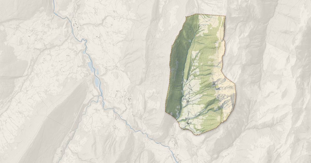 Portrait cartographique de Doucy-en-Bauges : relief, eau, forêts, bâti et voies, calculés à partir des données de l'IGN