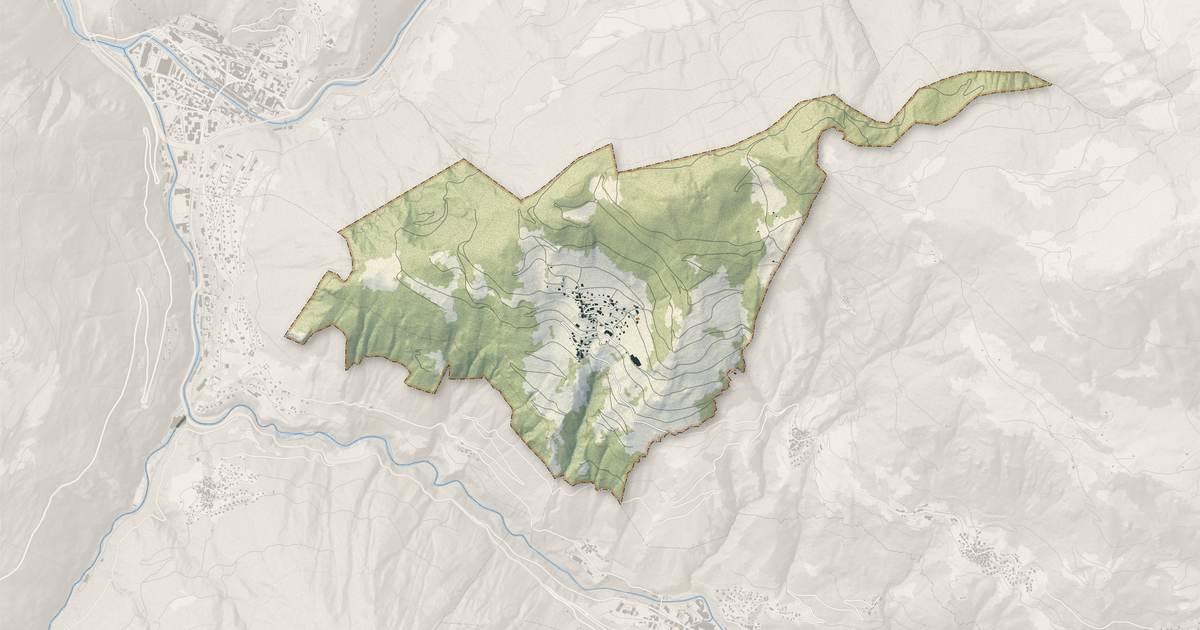 Portrait cartographique de Feissons-sur-Salins : relief, eau, forêts, bâti et voies, calculés à partir des données de l'IGN