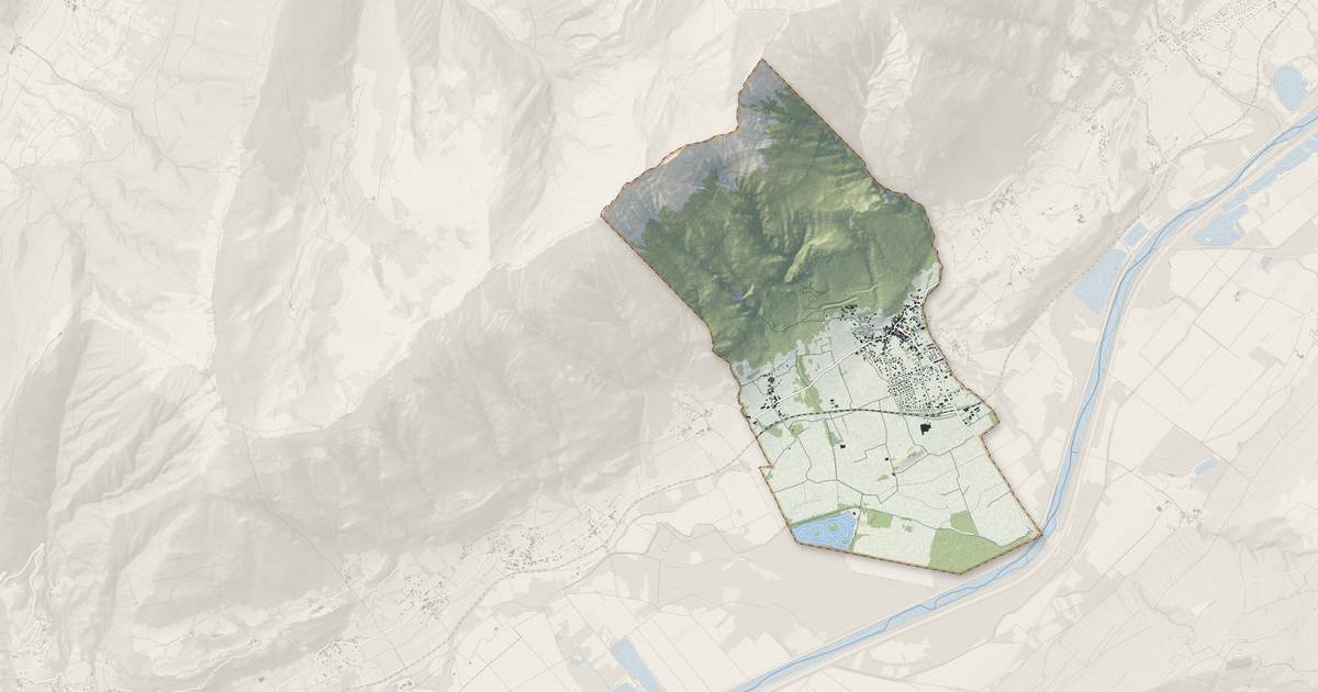 Portrait cartographique de Grésy-sur-Isère : relief, eau, forêts, bâti et voies, calculés à partir des données de l'IGN