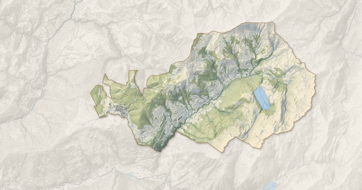 Portrait cartographique de Hauteluce : relief, eau, forêts, bâti et voies, calculés à partir des données de l'IGN