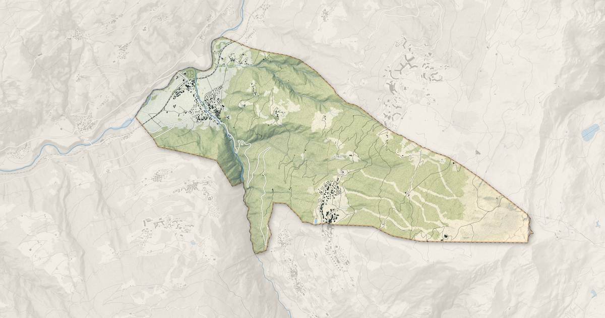 Portrait cartographique de Landry : relief, eau, forêts, bâti et voies, calculés à partir des données de l'IGN