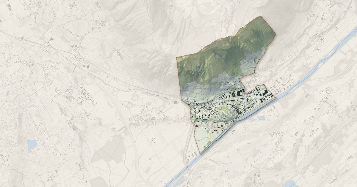 Portrait cartographique de Montmélian : relief, eau, forêts, bâti et voies, calculés à partir des données de l'IGN