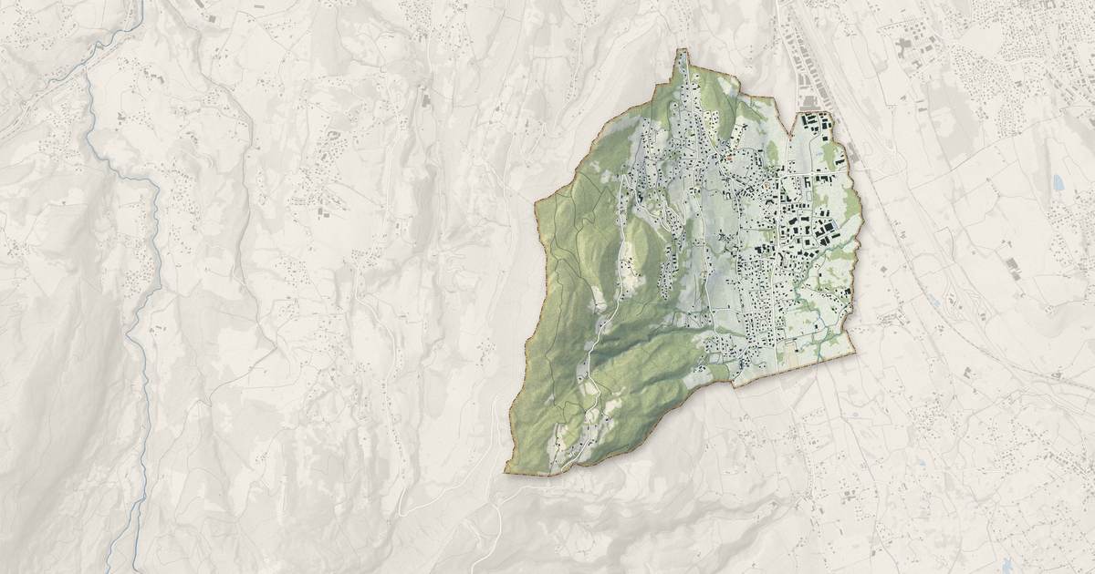 Portrait cartographique de Saint-Baldoph : relief, eau, forêts, bâti et voies, calculés à partir des données de l'IGN